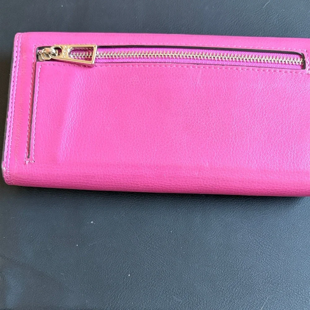 Lodis Pink Pebbled Leather Wallet Clutch Organizer